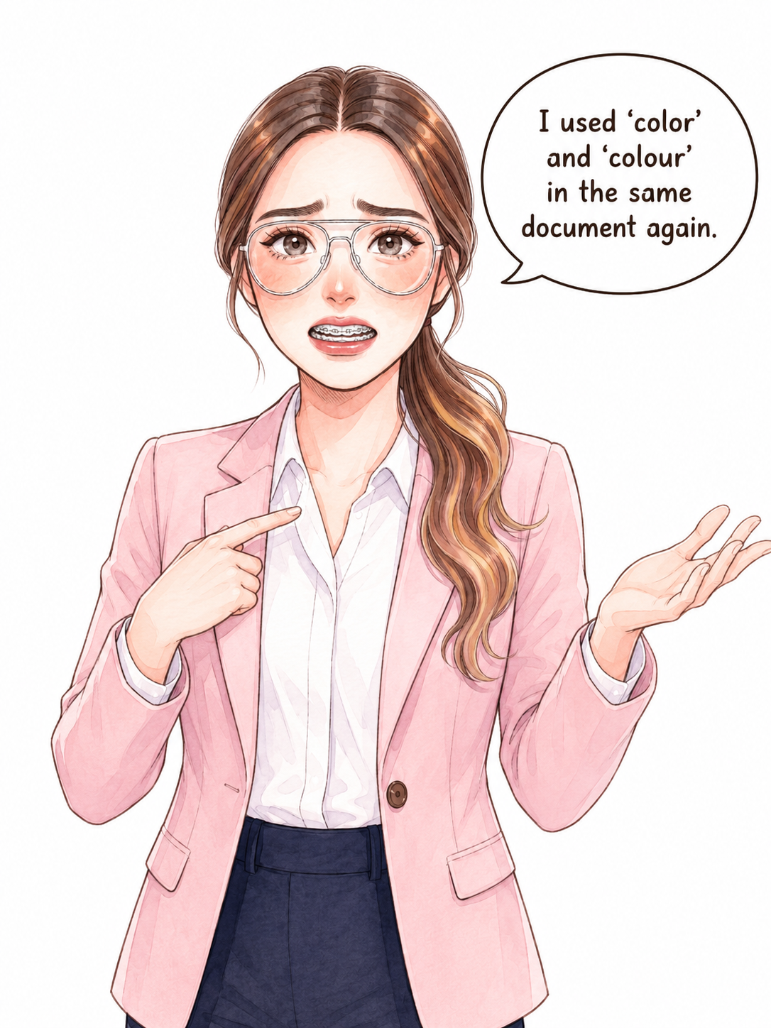 Comic guide noticing color and colour mixed in the same document.