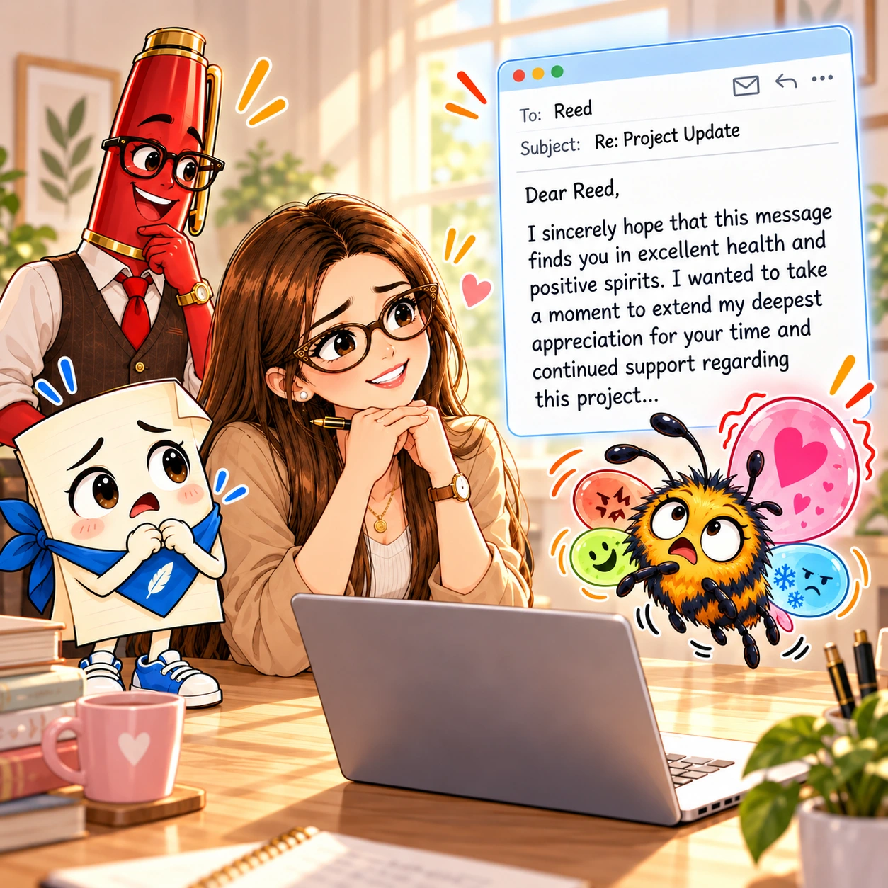 Patricia’s overly polite email and Tonebug’s growing heart wing