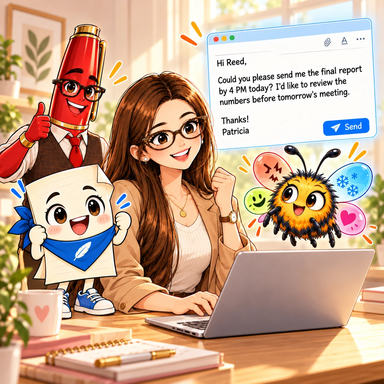 Patricia finds a balanced email with a clear request and context