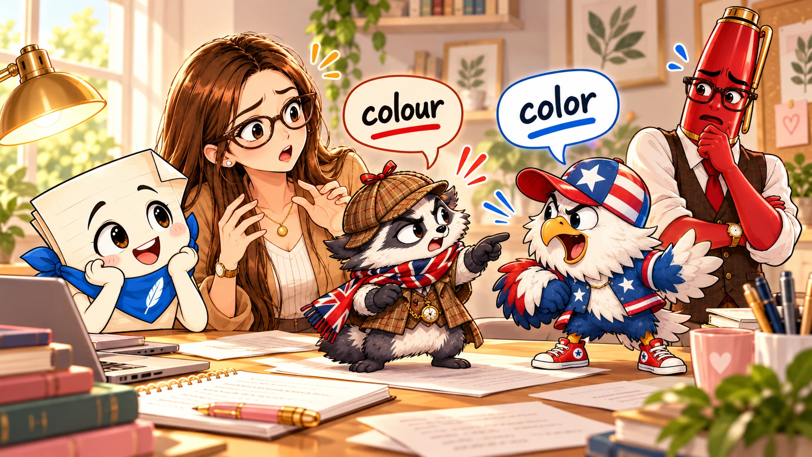 Brit and Ameri argue over the two spellings