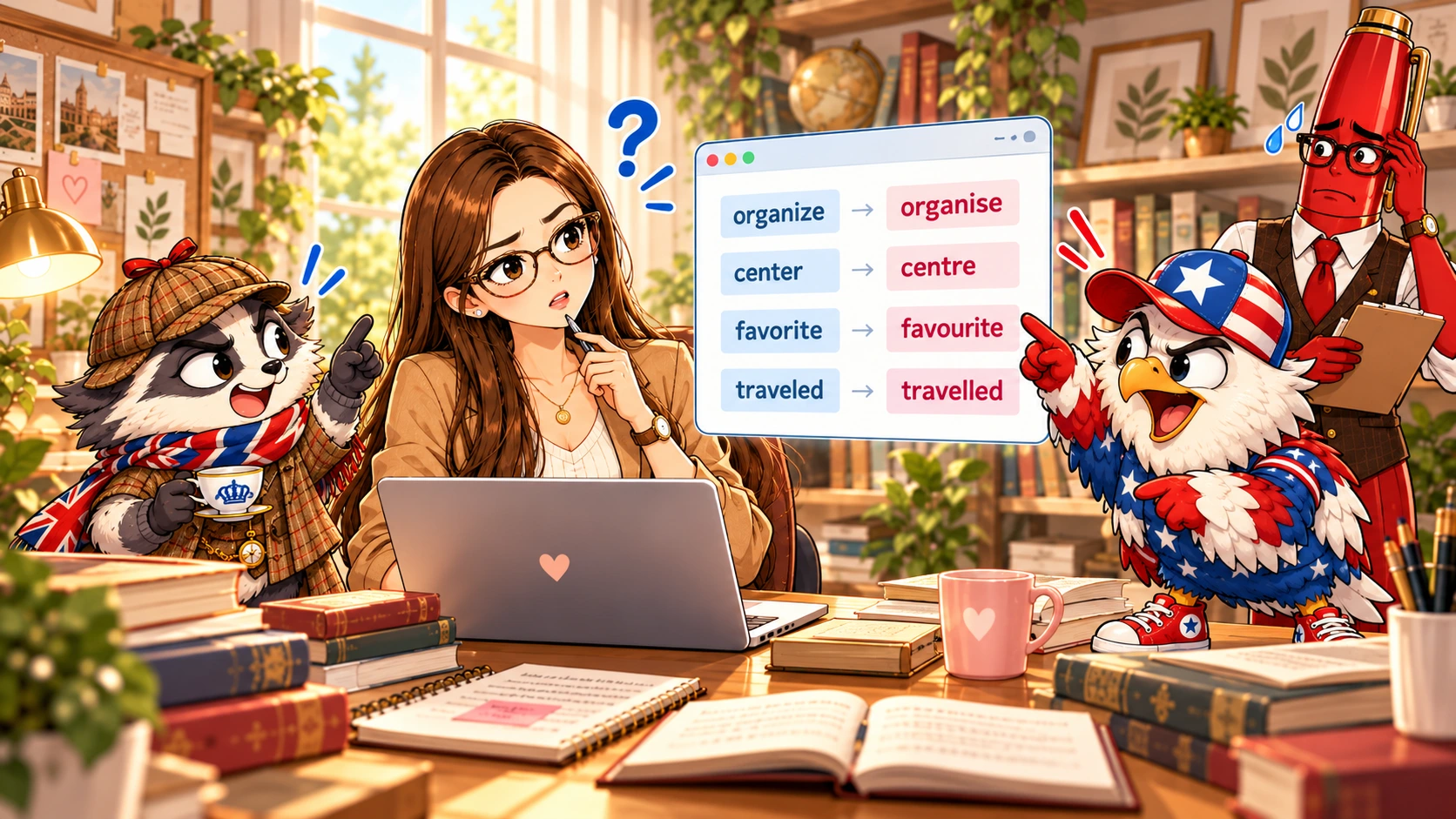 Patricia discovers mixed American and British spellings