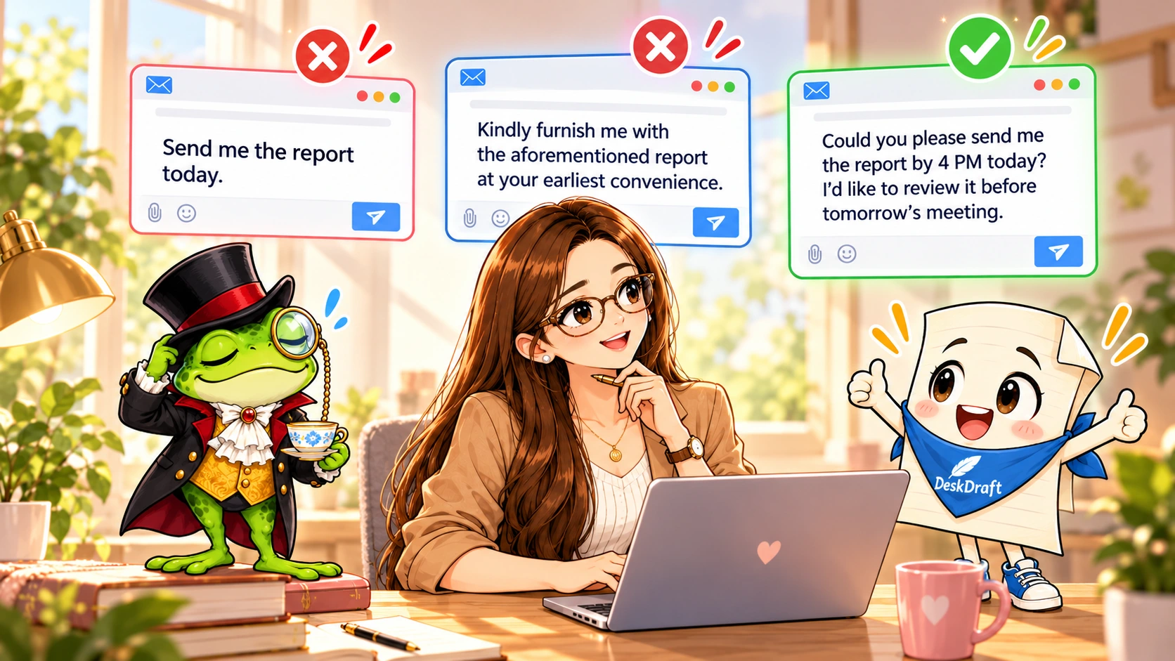 Patricia finds clear, polite wording for the client’s meeting request